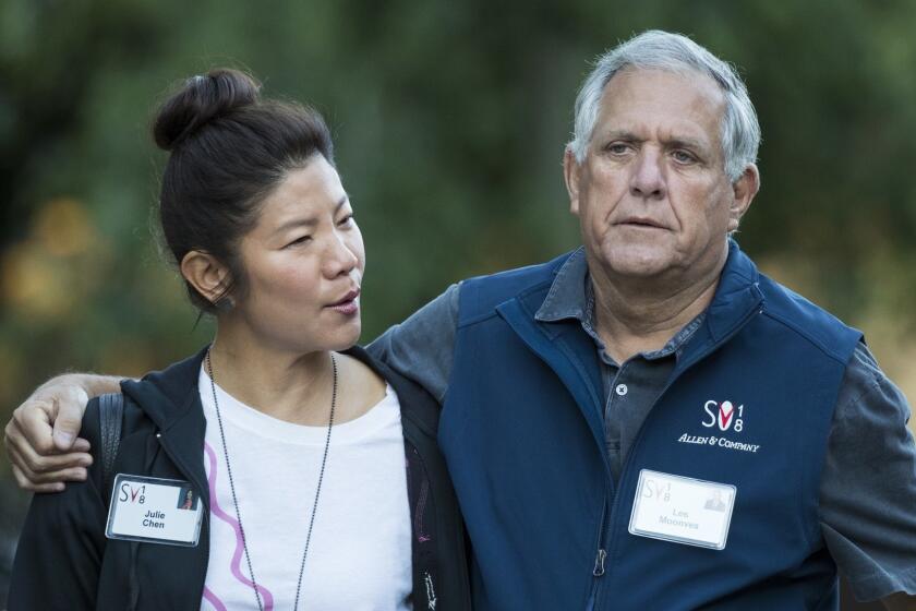 SUN VALLEY, ID - JULY 11: (L-R) Julie Chen and Leslie 'Les' Moonves, president and chief executive officer of CBS Corporation, arrive for a morning session of the annual Allen & Company Sun Valley Conference, July 11, 2018 in Sun Valley, Idaho. Every July, some of the world's most wealthy and powerful businesspeople from the media, finance, technology and political spheres converge at the Sun Valley Resort for the exclusive weeklong conference. (Photo by Drew Angerer/Getty Images) ** OUTS - ELSENT, FPG, CM - OUTS * NM, PH, VA if sourced by CT, LA or MoD **