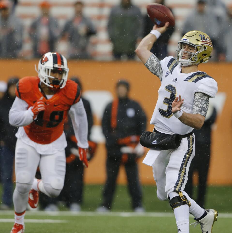 UCLA quarterback Josh Rosen throws a pass during the second half of a 41-0 victory over Oregon State in Corvallis, Ore. on Nov. 7.