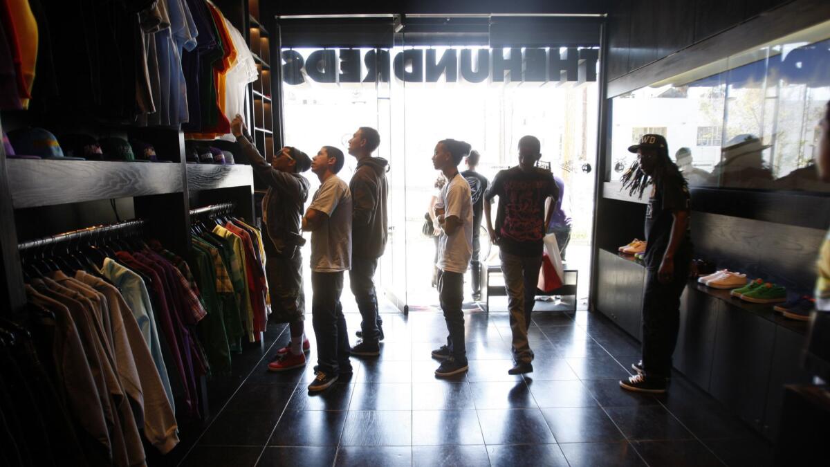 A 2009 Los Angeles Times file photo of customers shopping at the 400-square-foot Hundreds flagship store on Rosewood Avenue in L.A.'s Beverly Grove neighborhood.