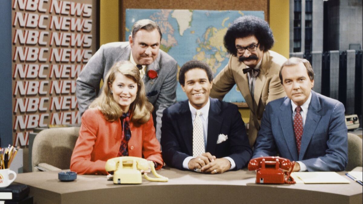 A 1982 photo of the "Today" show's lineup at the time, from left: Jane Pauley, Willard Scott, Bryant Gumbel, Gene Shalit and Jim Palmer.