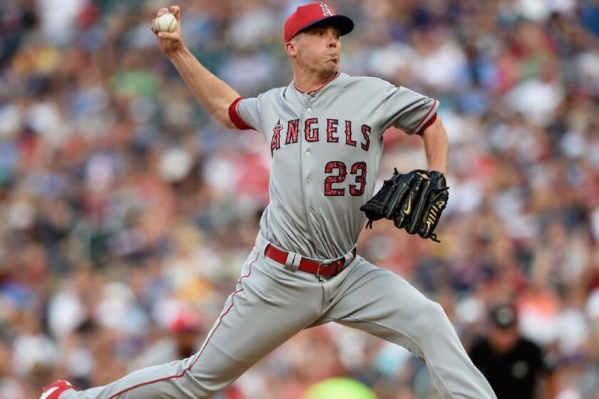 MINNEAPOLIS, MN - JULY 03: Alex Meyer #23 of the Los Angeles Angels of Anaheim delivers a pitch against the Minnesota Twins during the first inning of the game on July 3, 2017 at Target Field in Minneapolis, Minnesota. (Photo by Hannah Foslien/Getty Images) ** OUTS - ELSENT, FPG, CM - OUTS * NM, PH, VA if sourced by CT, LA or MoD **