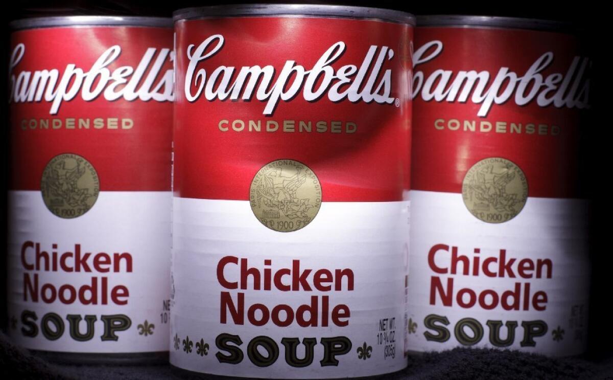 Campbell Soup Co. says sales of its canned soups fell 6% in the last quarter.