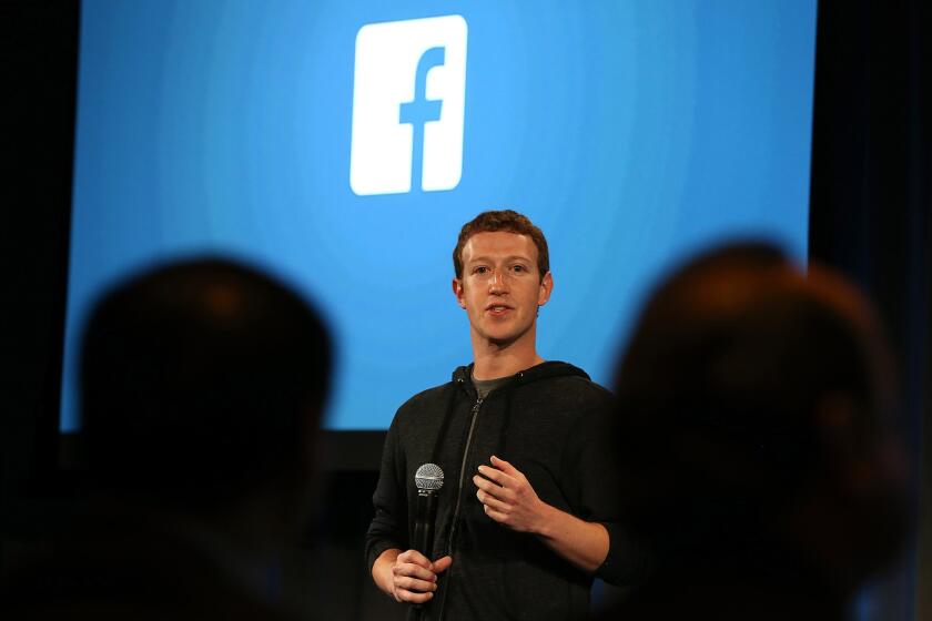 Facebook Chief Executive Mark Zuckerberg speaks during an event last week at Facebook headquarters in Menlo Park, Calif.