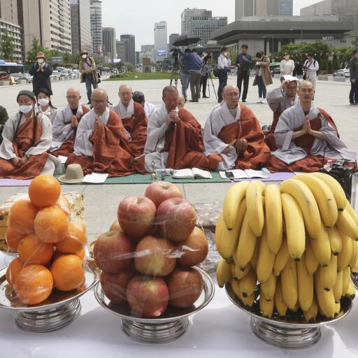 Buddhist monks pray for coronavirus victims in Seoul