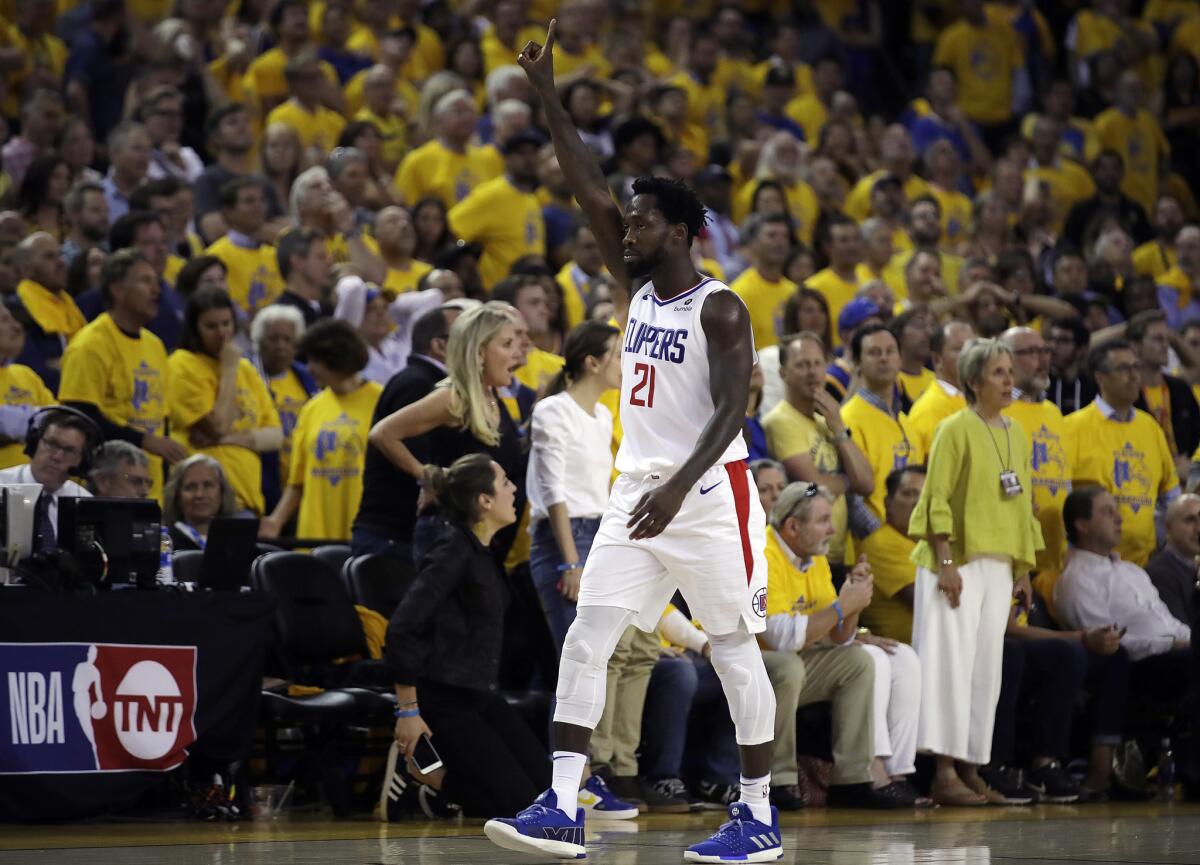 Patrick Beverley during the final minutes of the Clippers' Game 5 win over the Golden State Warriors on April 24 in Oakland.