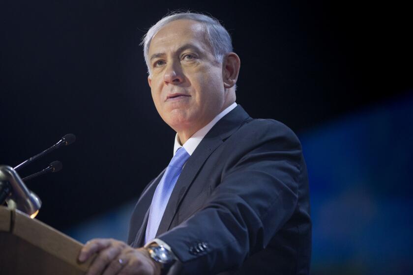 Israeli Prime Minister Benjamin Netanyahu speaks at the American Israel Public Affairs Committee (AIPAC) Policy Conference in Washington, Monday, March 2, 2015. Netanyahu is seizing the high-profile bully pulpit of the U.S. House to deliver his stern message about the dangers of a nuclear deal that President Barack Obama and U.S. allies might sign with Israel's archenemy. (AP Photo/Pablo Martinez Monsivais)