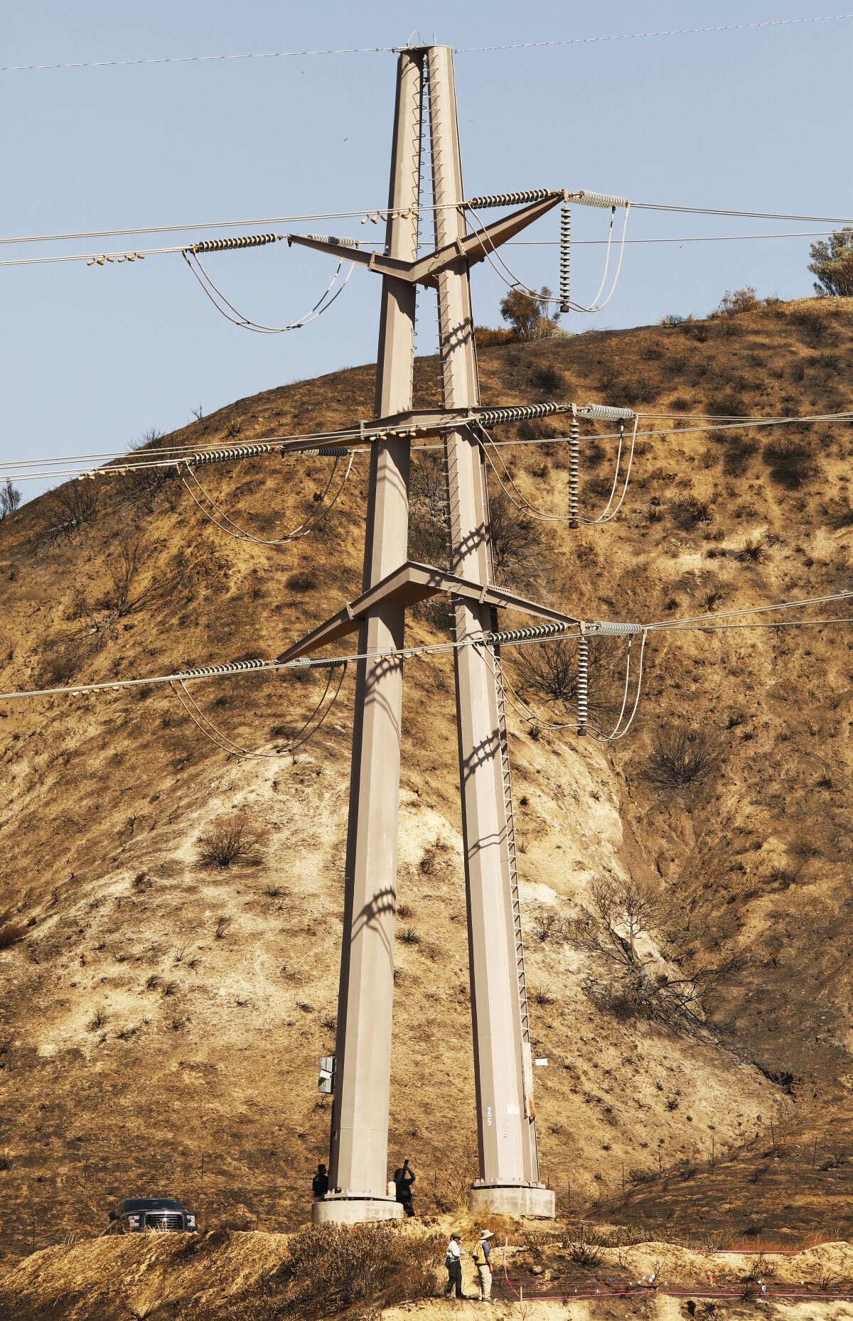 A transmission tower near where the fire started.