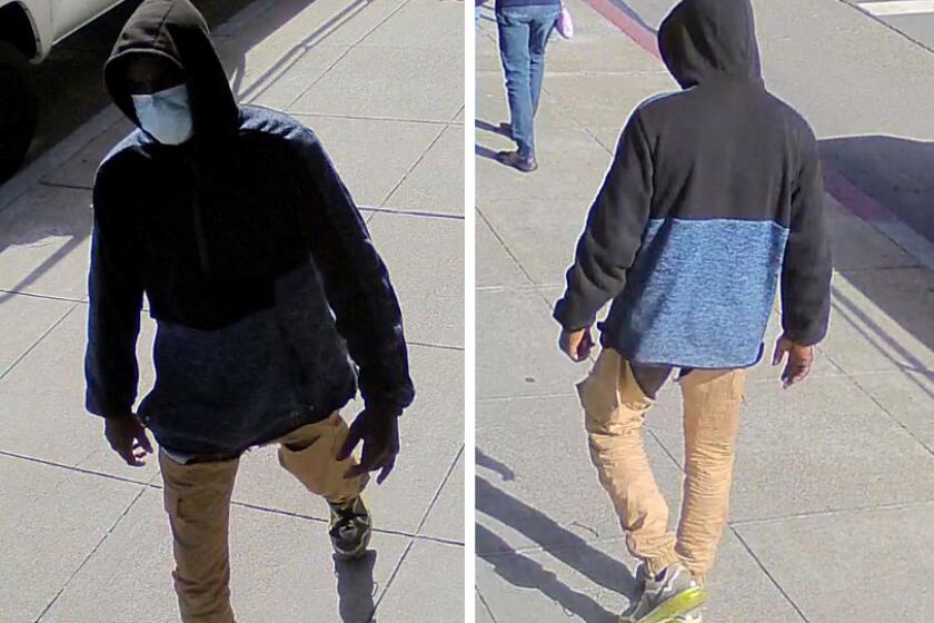 Surveillance photos of a man suspected of three assaults in Oakland's Chinatown on January 31, 2021. (Oakland Police Dept.)
