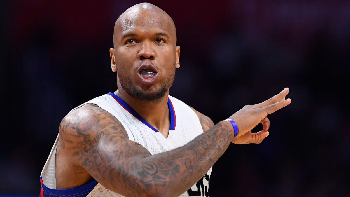 Clippers center Marreese Speights gestures after hitting a three-point shot against Oklahoma City on Jan. 16.