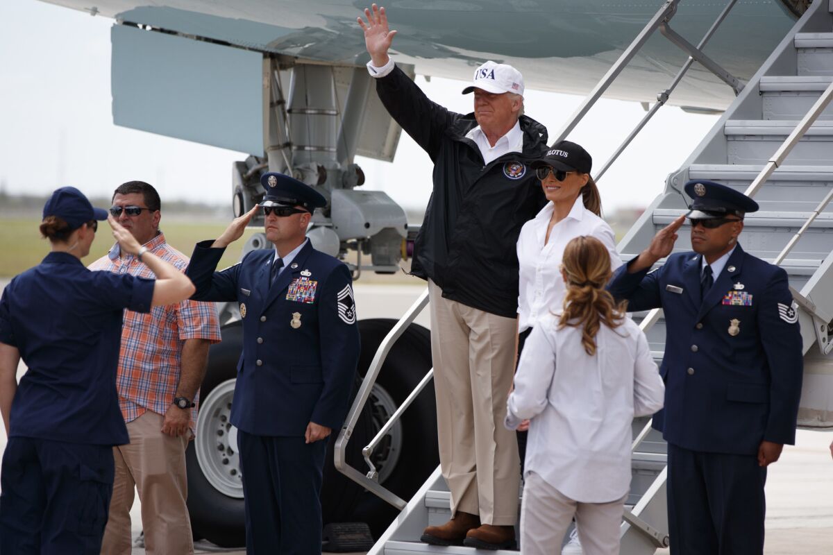 President Trump and First Lady Melania Trump arrive Tuesday at Corpus Christi International Airport.