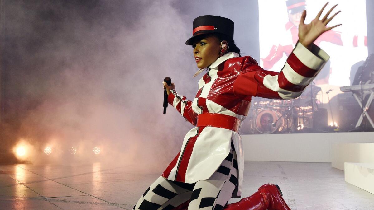Janelle Monae performing at the Greek Theatre in Los Angeles on June 28, 2018.