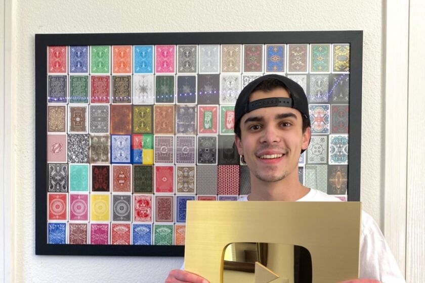 Pete Sciarrino, 19, poses with an award from YouTube for having more than 1 million subscribers.