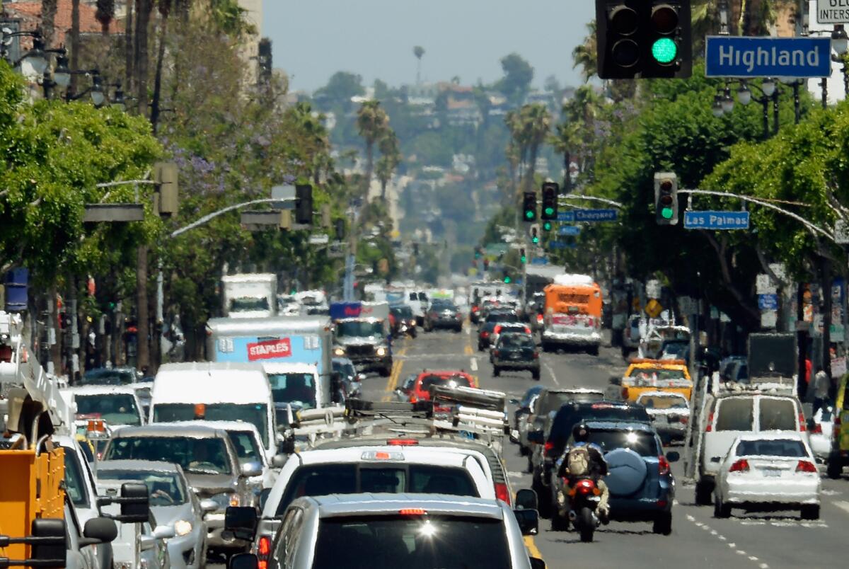 Heat waves rise and distort Hollywood Boulevard in Los Angeles during a major heat wave in June.