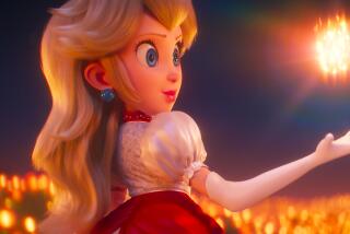 Princess Peach looking at the fireball she created 