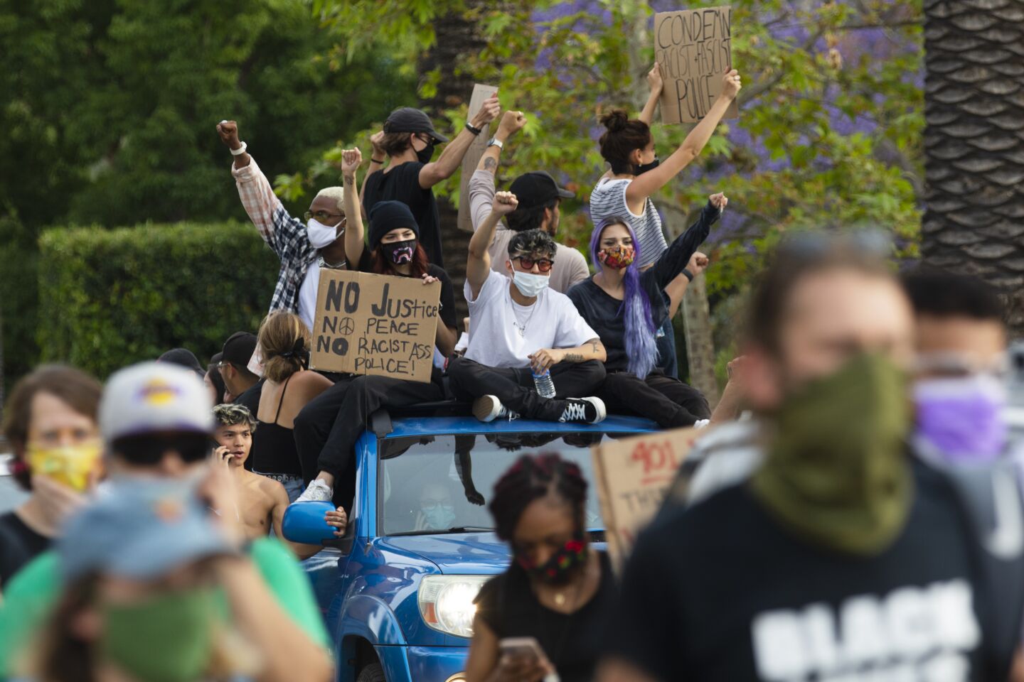 Protestors gather outside Los Angeles Mayor Eric Garcetti's Hancock Park house