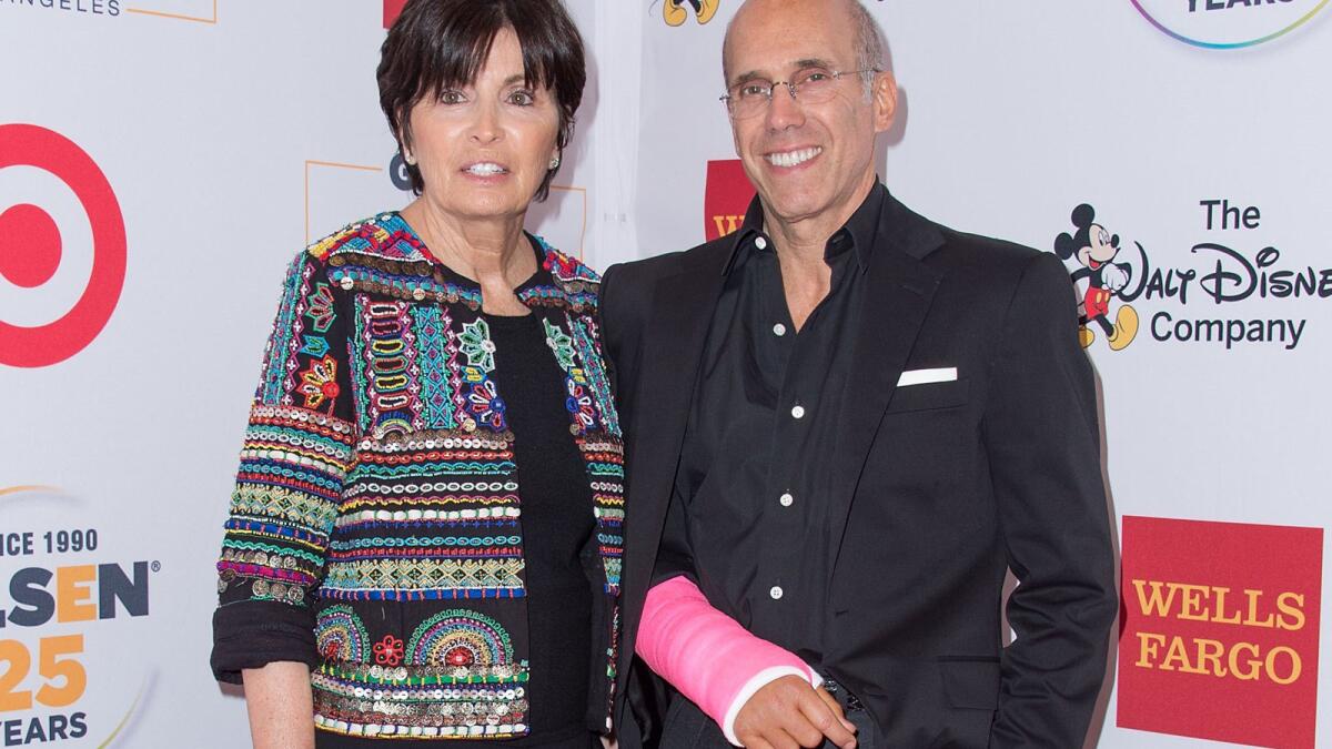 Philanthropist Marilyn Katzenberg and DreamWorks Animation CEO Jeffrey Katzenberg attend the 2015 GLSEN Respect Awards, in Beverly Hills, California, on October 23, 2015.