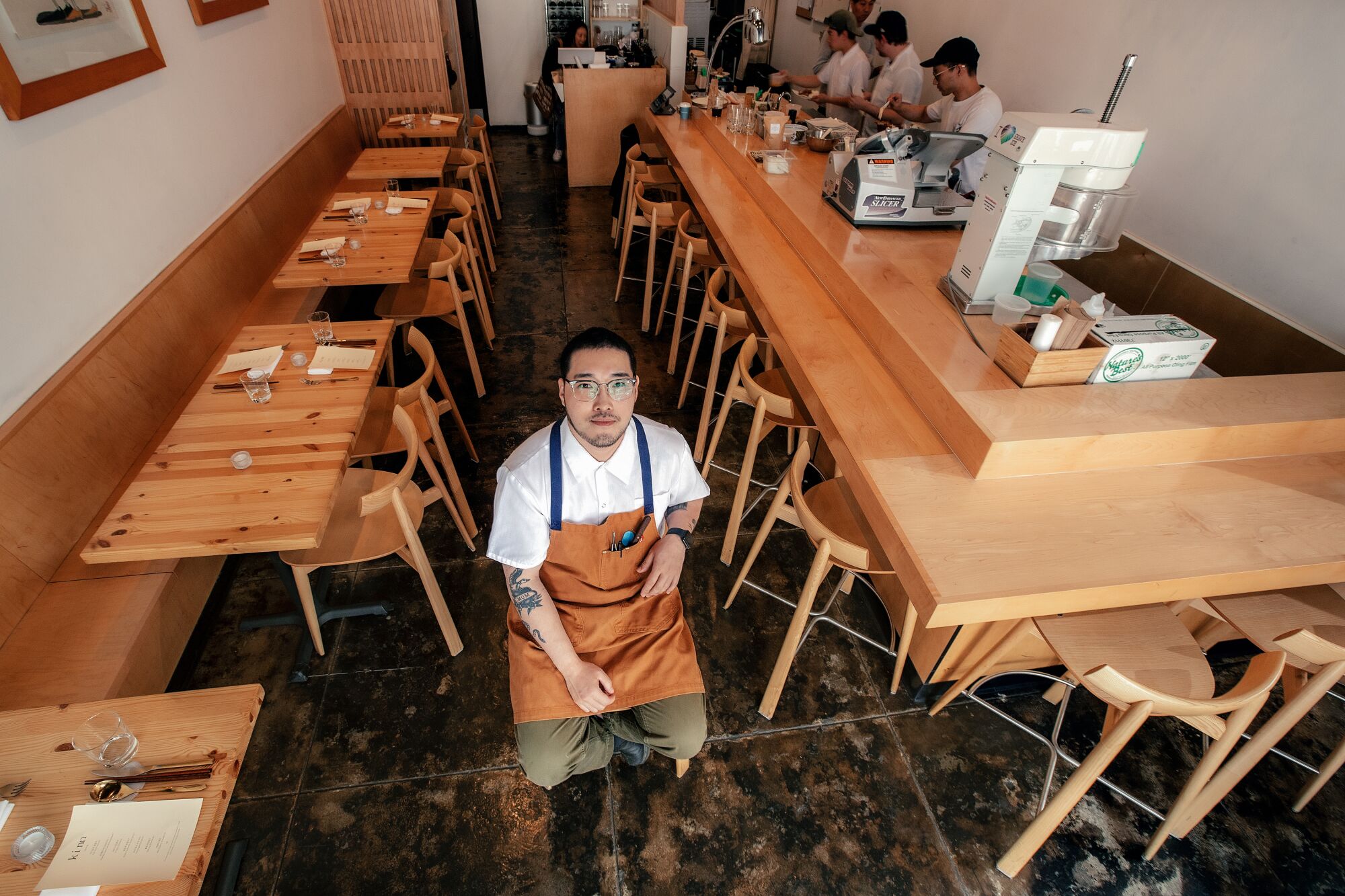 Chef-owner Ki Kim at his restaurant, Kinn, a small tasting menu restaurant on 6th Street in Koreatown.