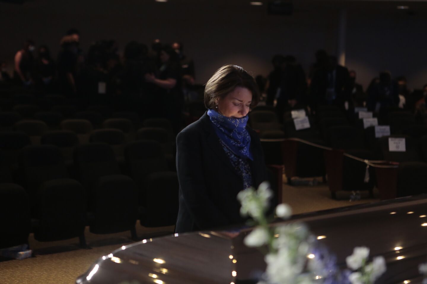 Sen. Amy Klobuchar pauses before George Floyd's casket.