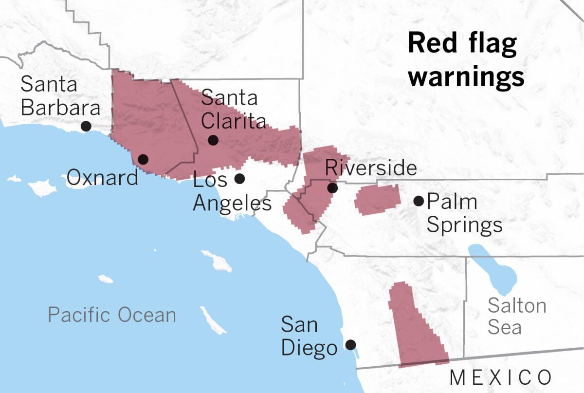 Red flag warnings in Southern California
