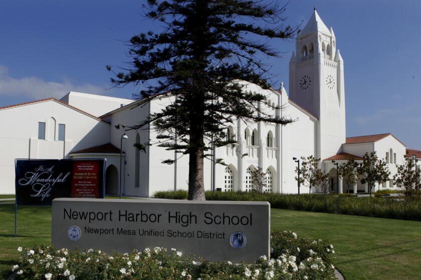 NEWPORT BEACH,CA., NOVEMBER 28, 2012: The campus of Newport Harbor High School in Newport Beach is part of the Newport Mesa School District in Orange County November 28, 2012. The school district issued $83 million in long term notes in May of 2011. Debt service officials are confident they can repay the loans. Some of the other school districts in California have borrowed billions of dollars using the risky form of financing that could saddle property owners with higher taxes. (Mark Boster/Los Angeles Times)