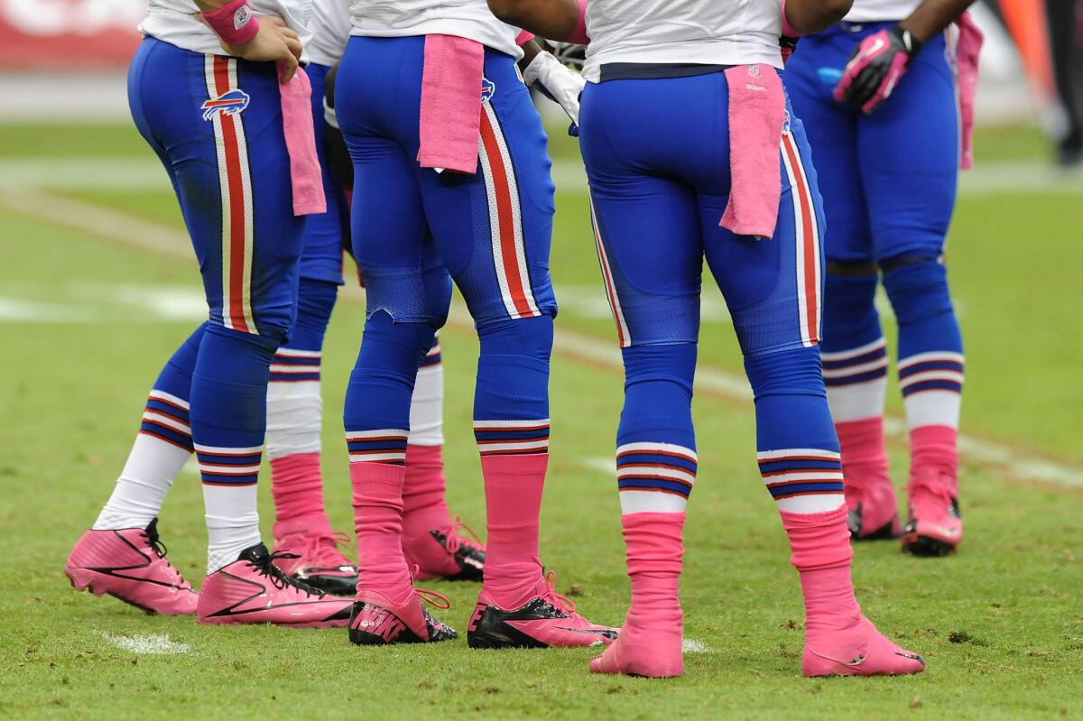 Members of the Buffalo Bills wear pink during a game against the Arizona Cardinals for Breast Cancer Awareness Month back in 2012.