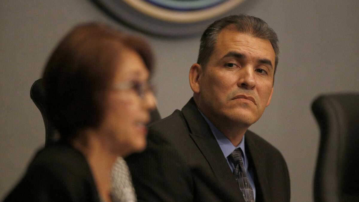 Anaheim City Councilman Jose Moreno, shown with Councilwoman Lucille Kring last year, is a critic of Disney. He was reelected Tuesday but will face a majority on the panel that was supported by Disney.
