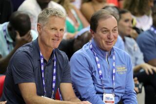 LAS VEGAS, NEVADA - JULY 10: Head coach Steve Kerr (L) and governor Joe Lacob.