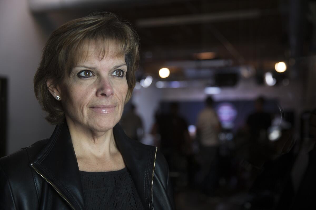 Susan Tully, co-owner of eSports franchise H2K Gaming, at the video studio of events promoter ESL. (Brian van der Brug / Los Angeles Times)