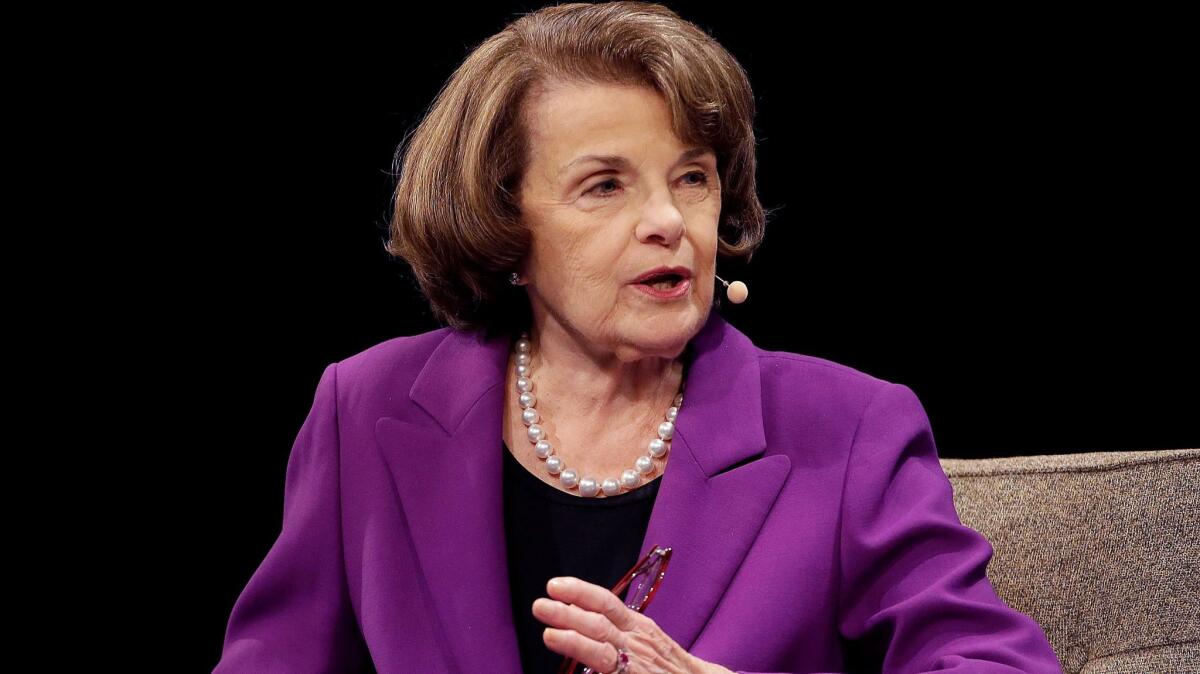 Sen. Dianne Feinstein, seen speaking in San Francisco last August, has drawn two high-profile Democratic opponents for 2018.