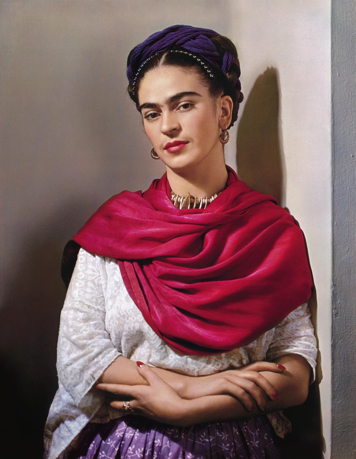 "Frida with Magenta Rebozo, New York," 1 1939 photograph of Frida Kahlo.