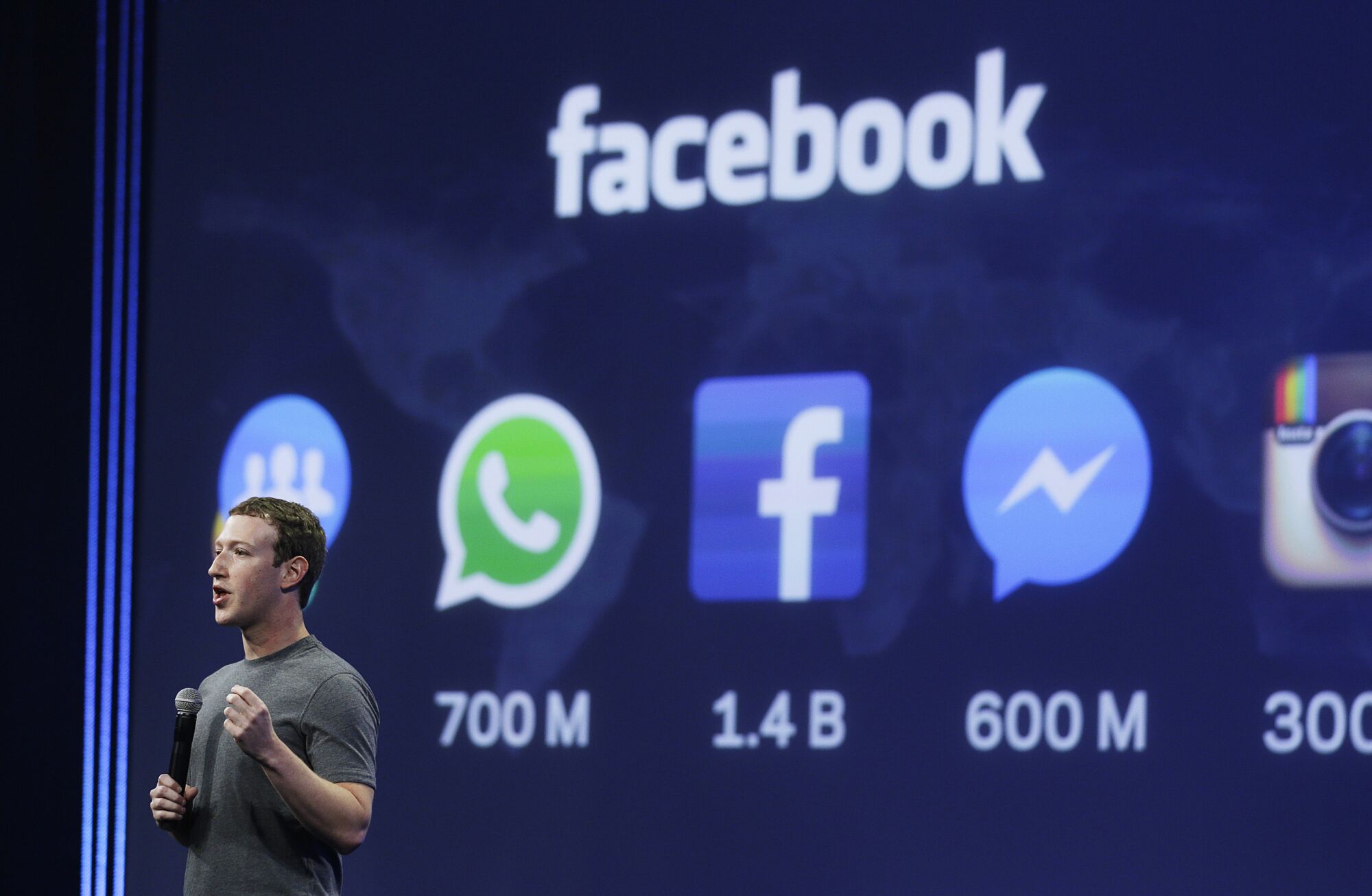 Mark Zuckerberg gives the keynote address during the Facebook F8 Developer Conference.