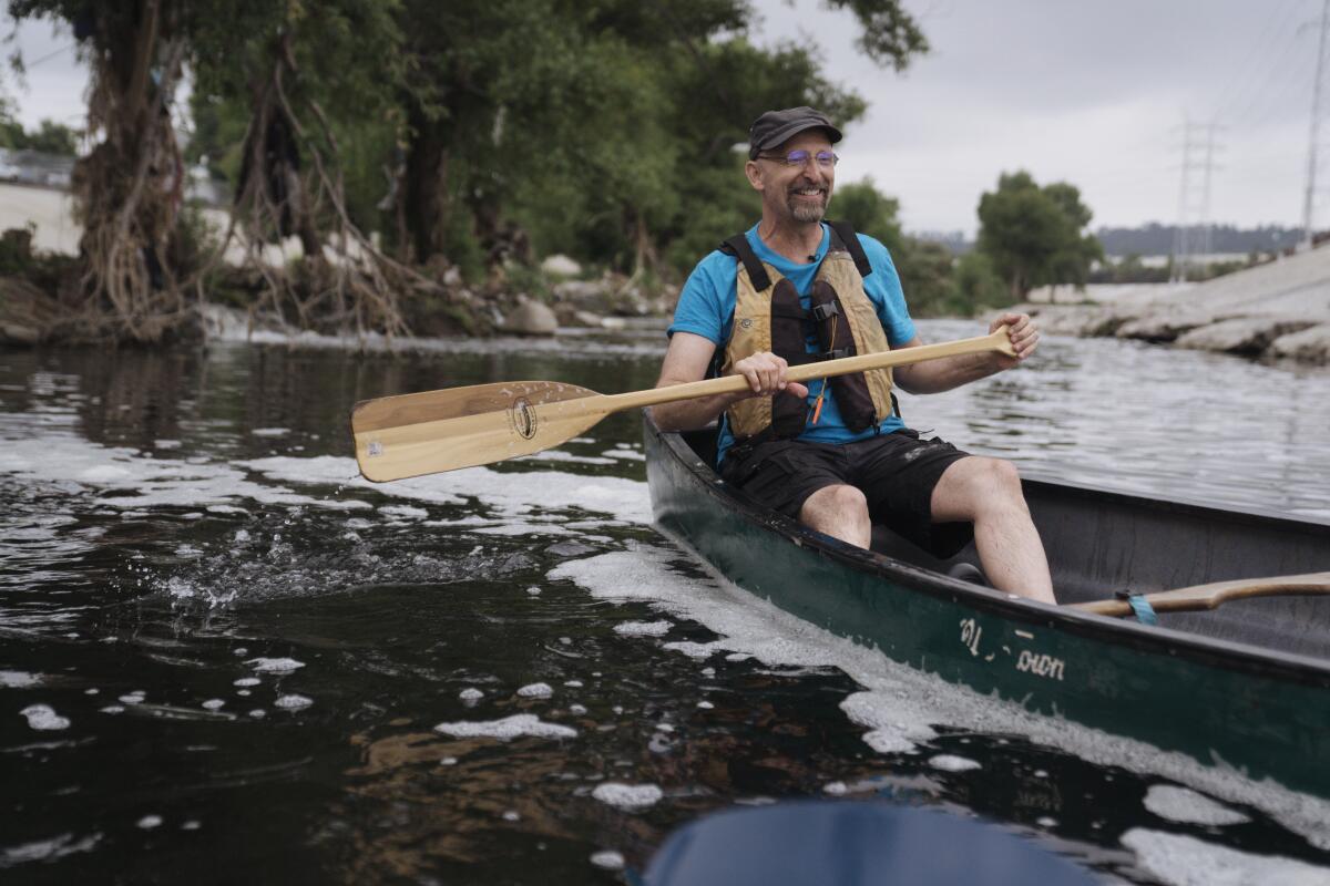 George Wolfe leads a kayak expedition along the Los Angeles River