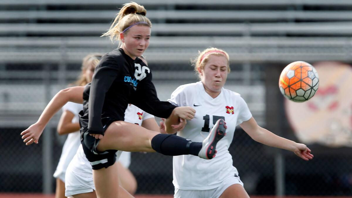 Megan Chelf, shown competing for CdM during the high school season, will play for an ECNL national title Saturday with the SoCal Blues.