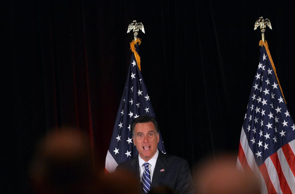 US Republican presidential candidate Mitt Romney speaks during a fundrising event in Washington, DC, on September 27, 2012.