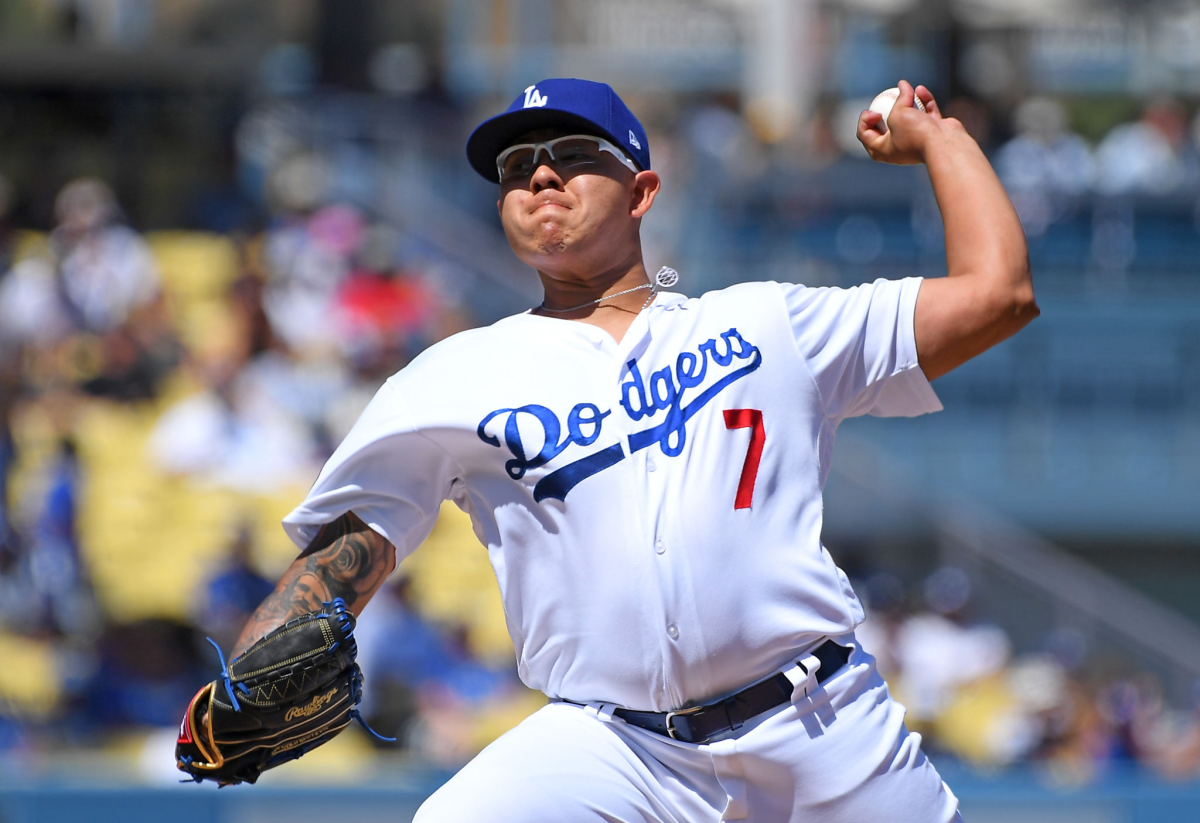 The Dodgers' Julio Urías pitches against San Francisco on Sept. 8, 2019.