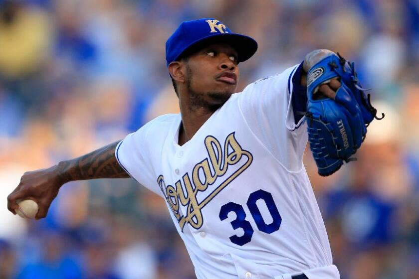 Royals right-hander Yordano Ventura pitches against the Tigers during a game on June 17, 2016.