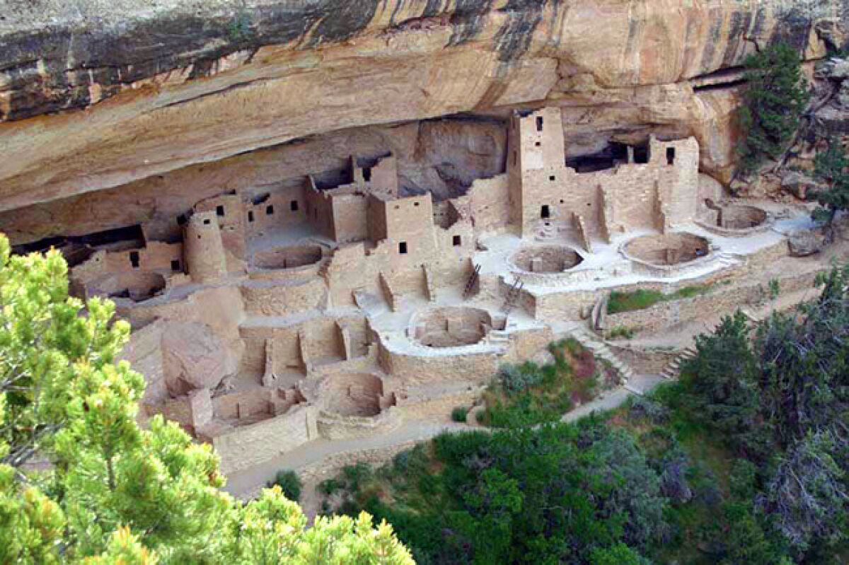 You can see dramatic rock formations and ancient cliff dwellings at Mesa Verde National Park in southwestern Colorado.