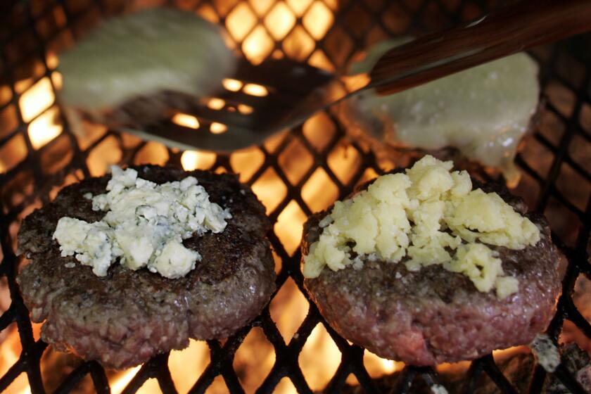 Nancy Silverton's burgers with blue cheese, cheddar and Gruyere.