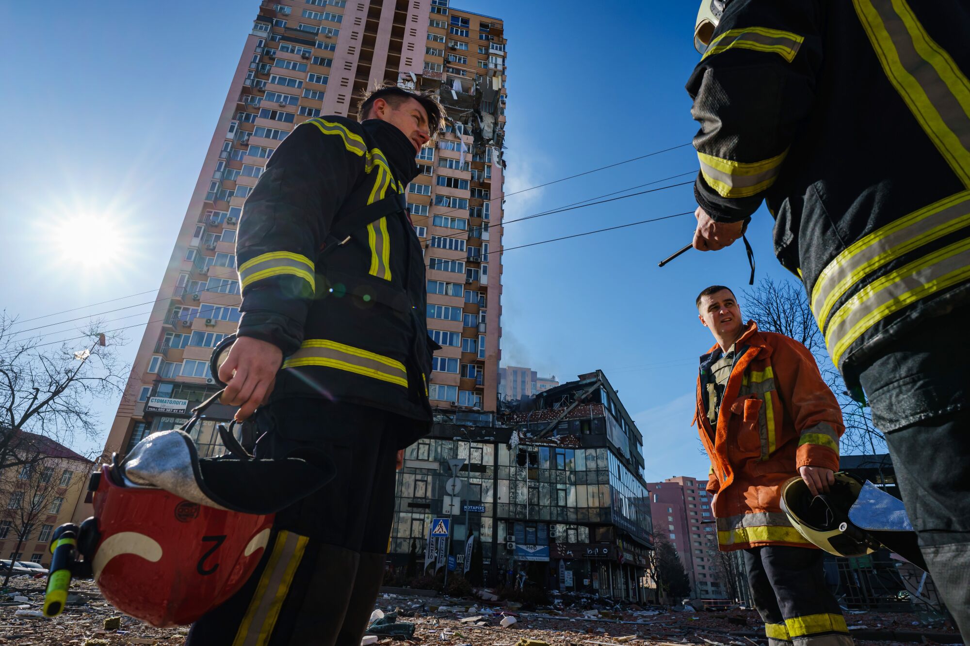 An apartment tower in Kyiv was hit by a Russian missile. 