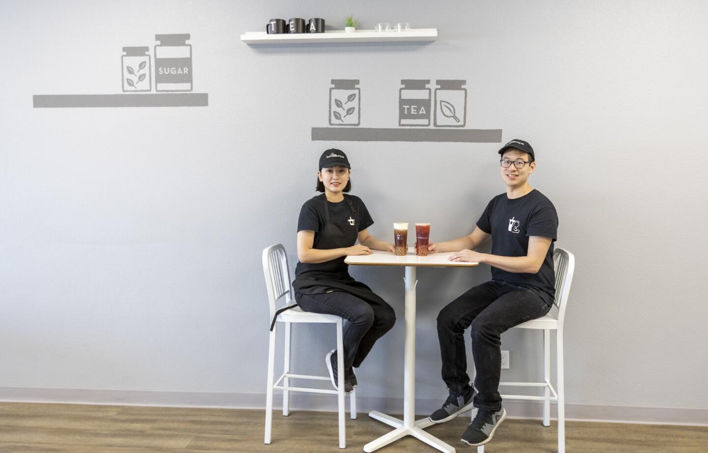 Yuki Zhang and Harris Lee are the owners of Bobateaque, a boba tea boutique in Orange. Photo taken on Wednesday, July 3.
