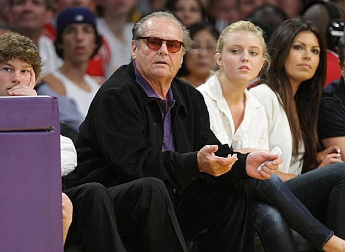 Actor Jack Nicholson sits courtside at a Lakers-Rockets game at Staples Center.