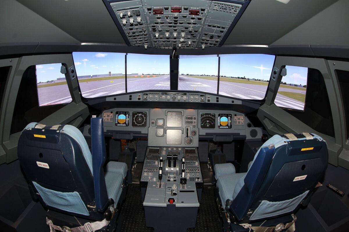 An Airbus A320 flight simulator in the flight simulator center in Hamburg.