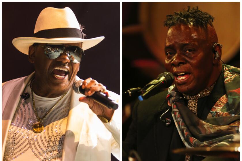 A diptych of Ronald Isley of The Isley Brothers and Philip Bailey.