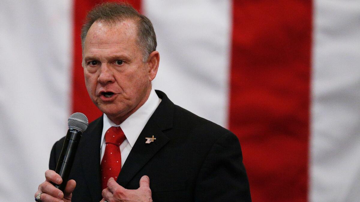 Roy Moore at a campaign rally in Midland City, Ala., on Dec. 11.