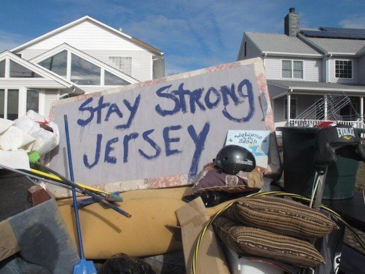 Words painted on the bottom of a mattress in Point Pleasant Beach, N.J., one of the areas hardest hit by Superstorm Sandy.
