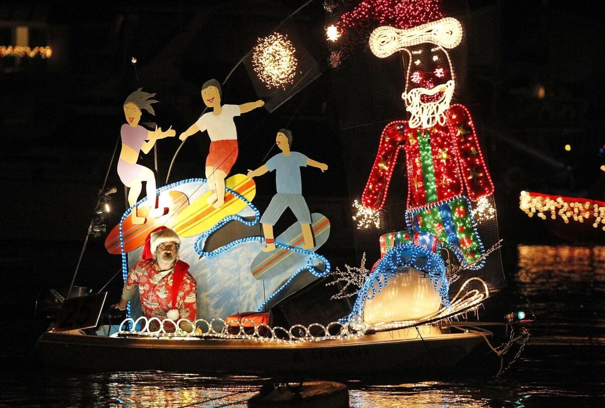 An entry from the 2012 Newport Beach Christmas Boat Parade. This year's parade is Dec. 18 to 22 with a theme of Ã‚Â¿RockinÃ‚Â¿ around the Christmas Tree."