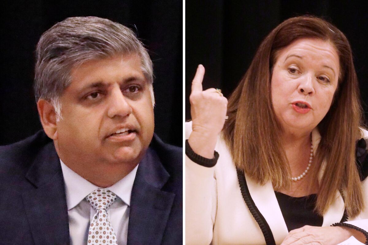 Lawyers Faisal Gill, left, and Hydee Feldstein Soto, right, are running for city attorney.