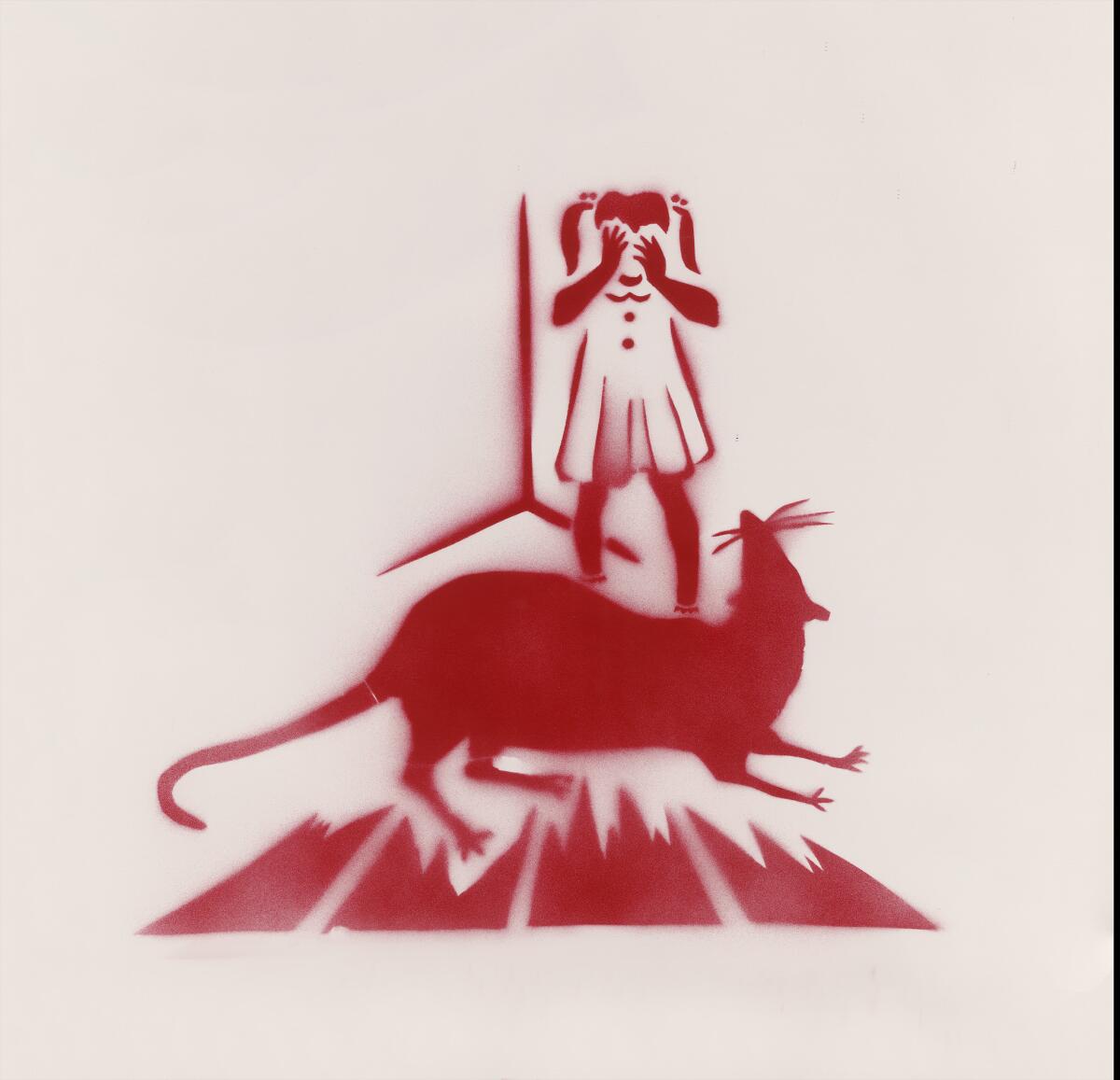 Untitled (Girl With Rat), Leslie Bender, Political Art Documentation and Distribution, stencil, circa 1983, New York. (Center for the Study of Political Graphics)