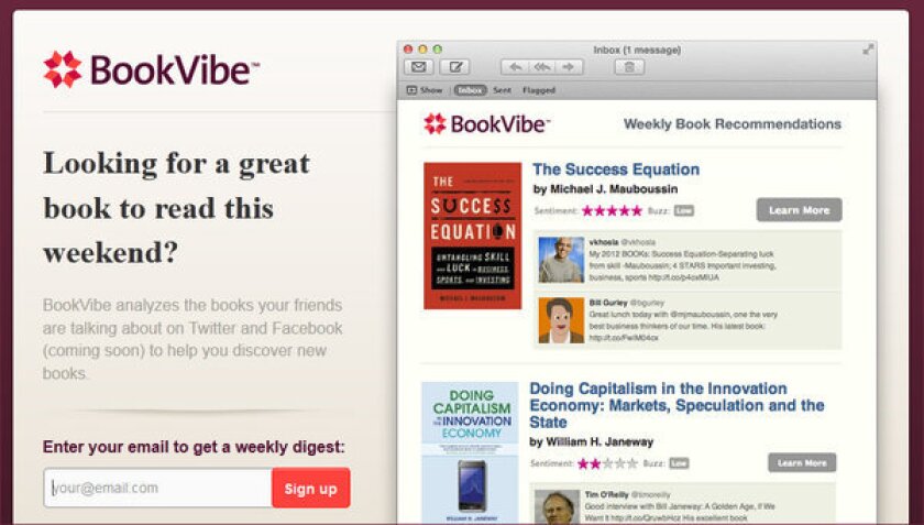 A screenshot of the BookVibe website.