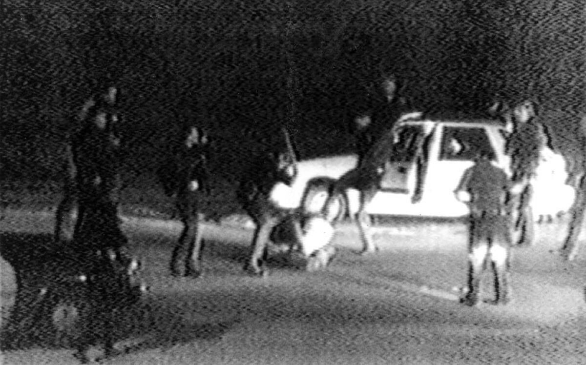 This March 3, 1991, image taken from video shows the Rodney King beating. (AP Photo/Courtesy of KTLA Los Angeles) (George Holliday)